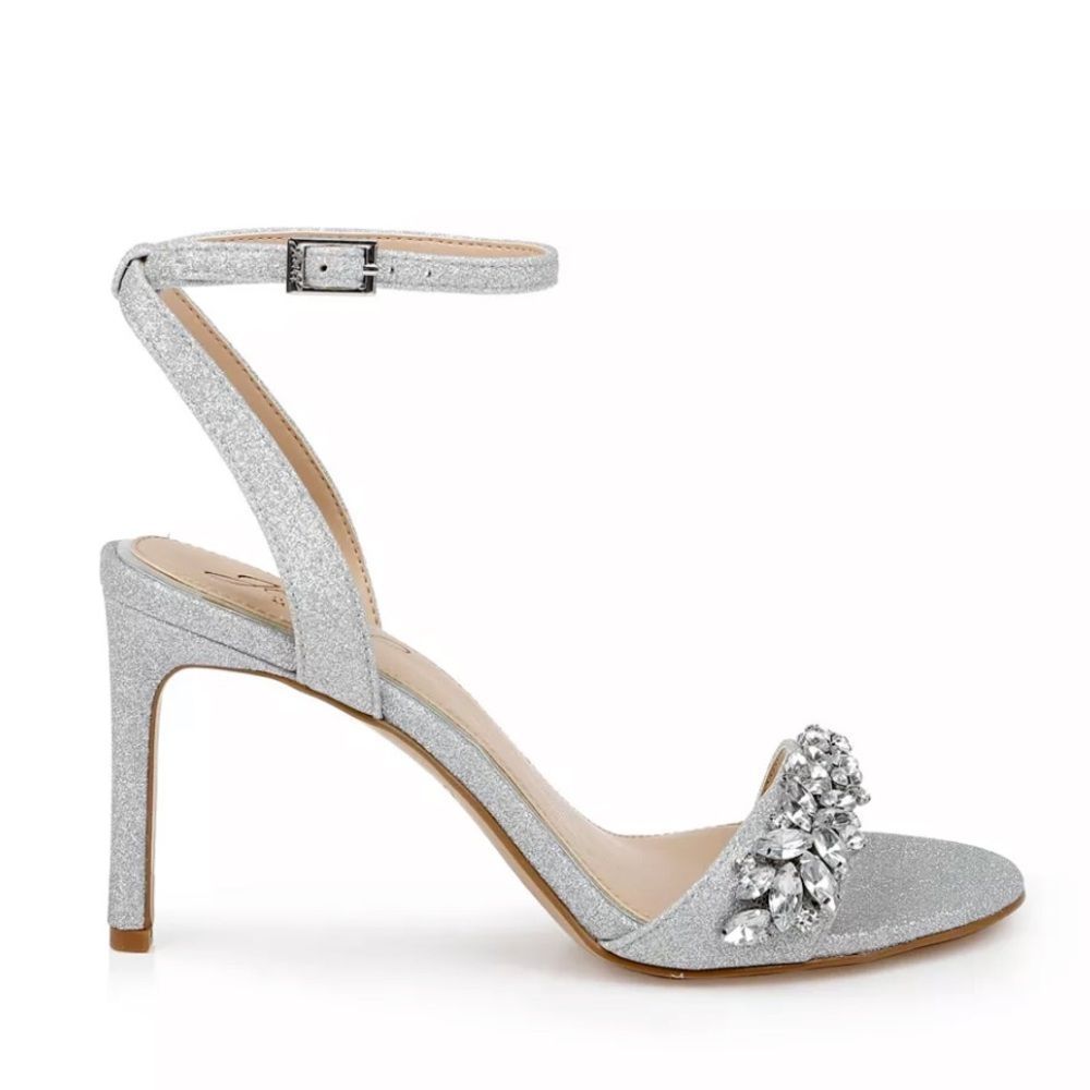Jewel Badgley Mischka Silver Glitter Wedding Ankle Strap Dallyce Size 6.5 - Picture 4 of 6